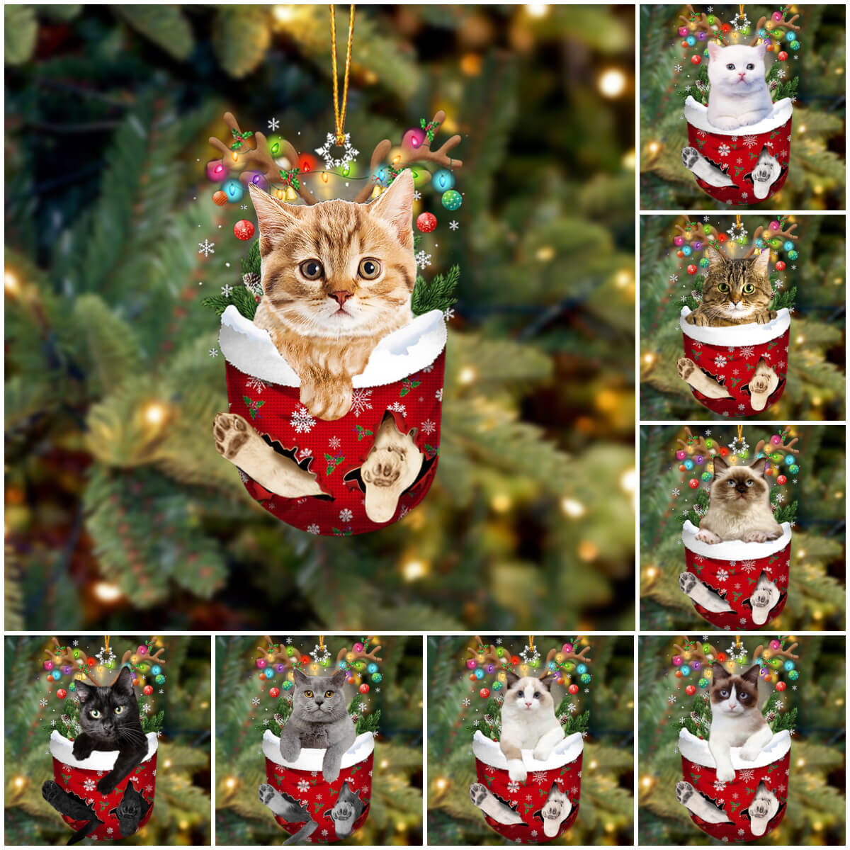 CAT IN SNOW POCKET CHRISTMAS ORNAMENT