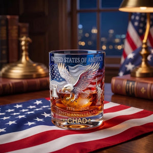 United States 250th Anniversary, Personalized Whiskey Glass, Patriotic Cup Gift For Him