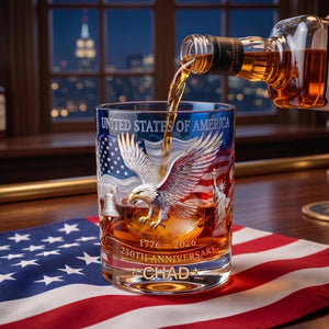 United States 250th Anniversary, Personalized Whiskey Glass, Patriotic Cup Gift For Him