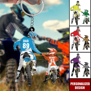 Personalized Motocross Racer Keychain-Dad And Kid Motocross Lovers Gift