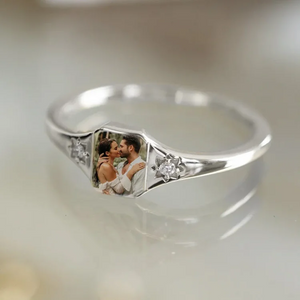 Custom Photo Personalized Rings With 2 Birthstones, Gift for Couple, Family