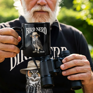 Bird Nerd Funny Bird Watcher Personalized Black Mug, Bird Twitcher Gift for Bird Lover