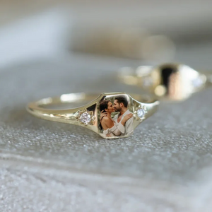 Custom Photo Personalized Rings With 2 Birthstones, Gift for Couple, Family