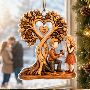 Couple Kissing Under Heart Tree - Personalized Acrylic Ornament - Heartfelt Anniversary Gift for Him, for Her
