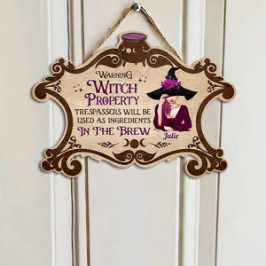 Warning Witch Property Personalized Witch Shaped Wooden Sign, Gift Idea For Halloween
