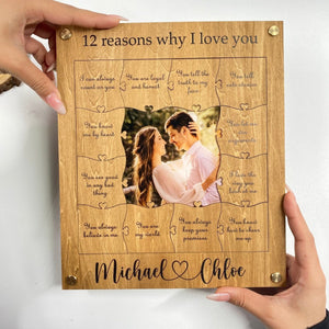 12 Reasons Why I Love You Wooden Puzzle Piece Collage - Personalized Frame