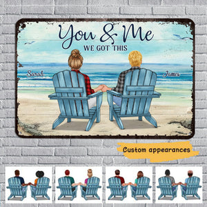 Back View Couple Sitting Beach Landscape Personalized Classic Metal Signs