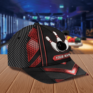 Black And Red Bowling Personalized Classic Cap, Personalized Gift for Bowling Lovers