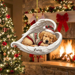 Personalized Angel Dog Acrylic Ornament, 6 Puppy Styles Available, Sleeping Pet Memorial Gift, Custom Christmas Keepsake for Dog Lovers, Pet Home Decor