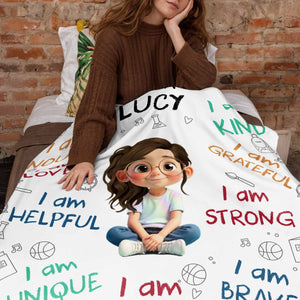 I Am Enough, Loved, Helpful, Unique, Smart - Personalized Blanket - Gifts for Kids