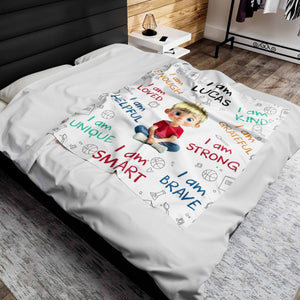 I Am Enough, Loved, Helpful, Unique, Smart - Personalized Blanket - Gifts for Kids