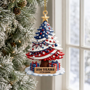 250th Anniversary Ornament 1776-2026, American Flag Christmas Tree Decor, Patriotic Holiday Gift, US History Keepsake, 250 Years of America