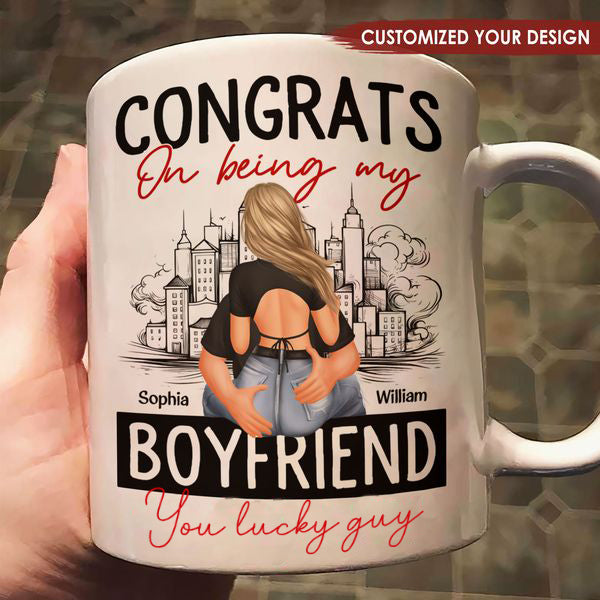 Congrats On Being My Husband/Boyfriend Personalized Mug - Anniversary, Vacation, Funny Gift For Couples, Family
