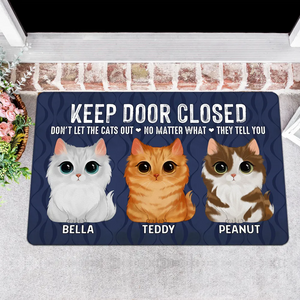 Keep Door Closed Watercolor Cute Cats Personalized Doormat - Gift For Cat Lovers