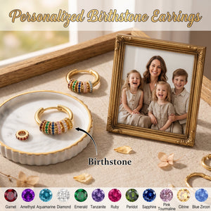 Personalized Multiple Birthstone Hoop Earrings, Minimalist Birthstone Circle Earrings, Mother's Day Gift