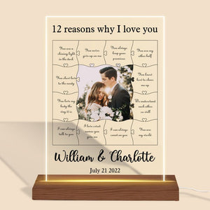 Personalized Acrylic LED Lamp Plaque- 12 Reasons Why I Love You