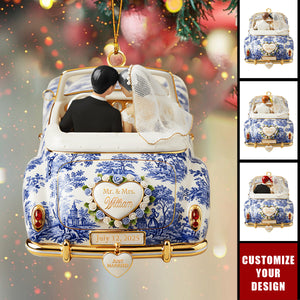 Personalized Newlywed Toile de Jouy Custom Acrylic Ornament, Wedding Gift for Couples