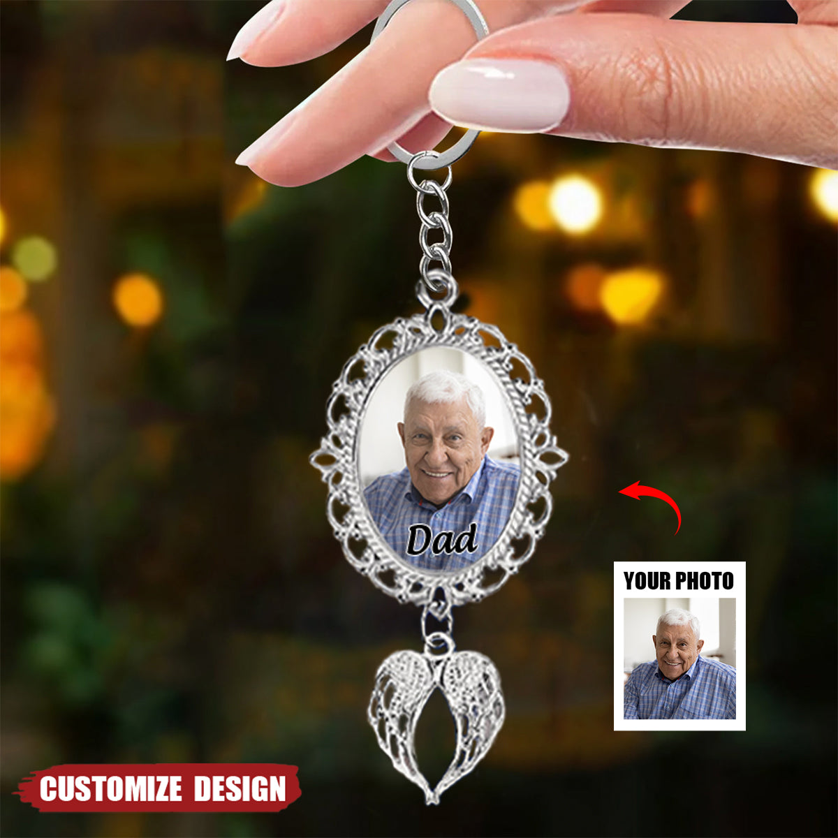 Personalized Angel Wing Upload Photo Metal Keychain-Memorial Gift Idea