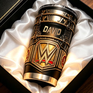 Personalized Wrestling Champion Tumbler, Custom Name Belt Style 20oz Tumbler, Wrestling Fan Gift