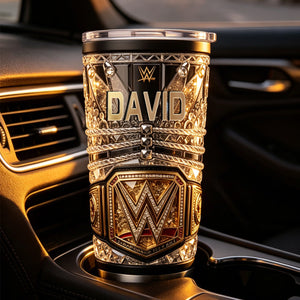 Personalized Wrestling Champion Tumbler, Custom Name Belt Style 20oz Tumbler, Wrestling Fan Gift