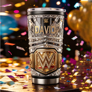 Personalized Wrestling Champion Tumbler, Custom Name Belt Style 20oz Tumbler, Wrestling Fan Gift