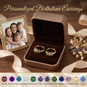 Personalized Multiple Birthstone Hoop Earrings, Minimalist Birthstone Circle Earrings, Mother's Day Gift