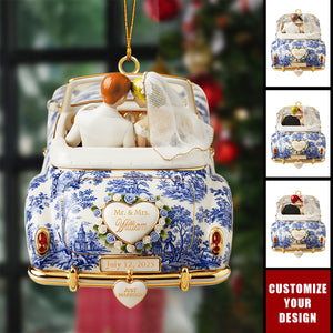 Personalized Newlywed Toile de Jouy Custom Acrylic Ornament, Wedding Gift for Couples