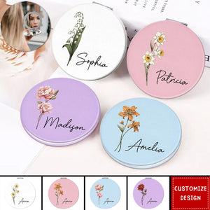Beautiful Birth Month Flower Personalized Circle Compact Mirror