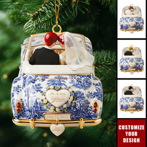 Personalized Newlywed Toile de Jouy Custom Acrylic Ornament, Wedding Gift for Couples