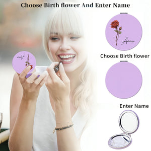 Beautiful Birth Month Flower Personalized Circle Compact Mirror