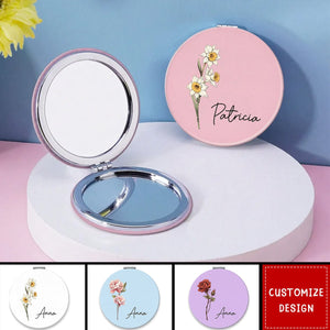 Beautiful Birth Month Flower Personalized Circle Compact Mirror