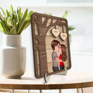 Couple Kissing Under Tree Valentine‘s Gift For Him For Her Personalized 2-Layer Wooden Plaque