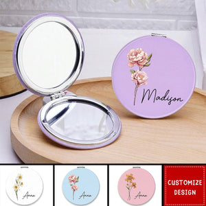 Beautiful Birth Month Flower Personalized Circle Compact Mirror