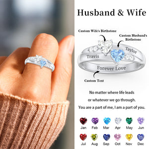 For My Love-Personalized Double Heart Couple Gemstone Ring