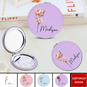 Beautiful Birth Month Flower Personalized Circle Compact Mirror