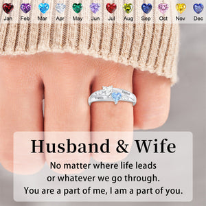 For My Love-Personalized Double Heart Couple Gemstone Ring