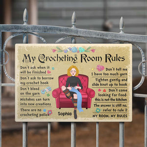Personalized Crochet and Knitting Room Rules Funny Metal Sign, Gift for Crochet & Knitting Lovers