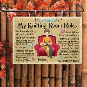 Personalized Crochet and Knitting Room Rules Funny Metal Sign, Gift for Crochet & Knitting Lovers