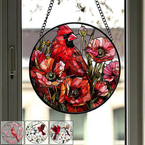 Cardinal&Hummingbird Stained Glass Suncatcher Window Hangings-Memorial Gift