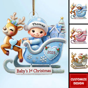 Baby First Christmas Newborn On Sleigh Keepsake Personalized Acrylic Ornament