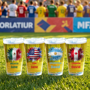 Personalized Soccer Beer Glass - Country Flags Gift For Soccer Lovers