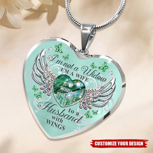 Memorial Butterfly My Husband Has Wings Personalized Heart Necklace, Memorial Jewelry Loss Of Loved One