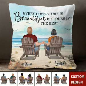 Retro Vintage Back View Couple Sitting Beach Landscape Personalized Pillow
