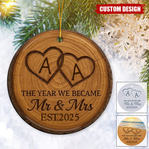 Custom Ceramic Ornament - Personalized Anniversary Christmas Wedding Gifts For Husband And Wife, Him And Her - Our Happily Ever After, Set In Sand