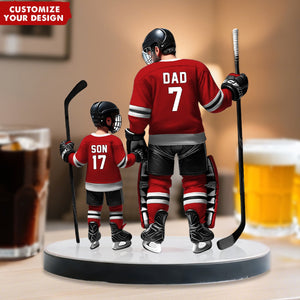Ice Hockey Dad With Kid-Personalized Shaped Acrylic Plaque, Father's Day Gift