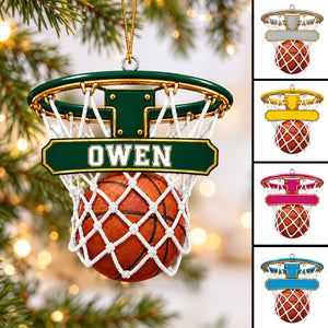 Personalized Custom Name Basketball Hoop Ornament, Sports Keepsake Gift for Players and Coaches