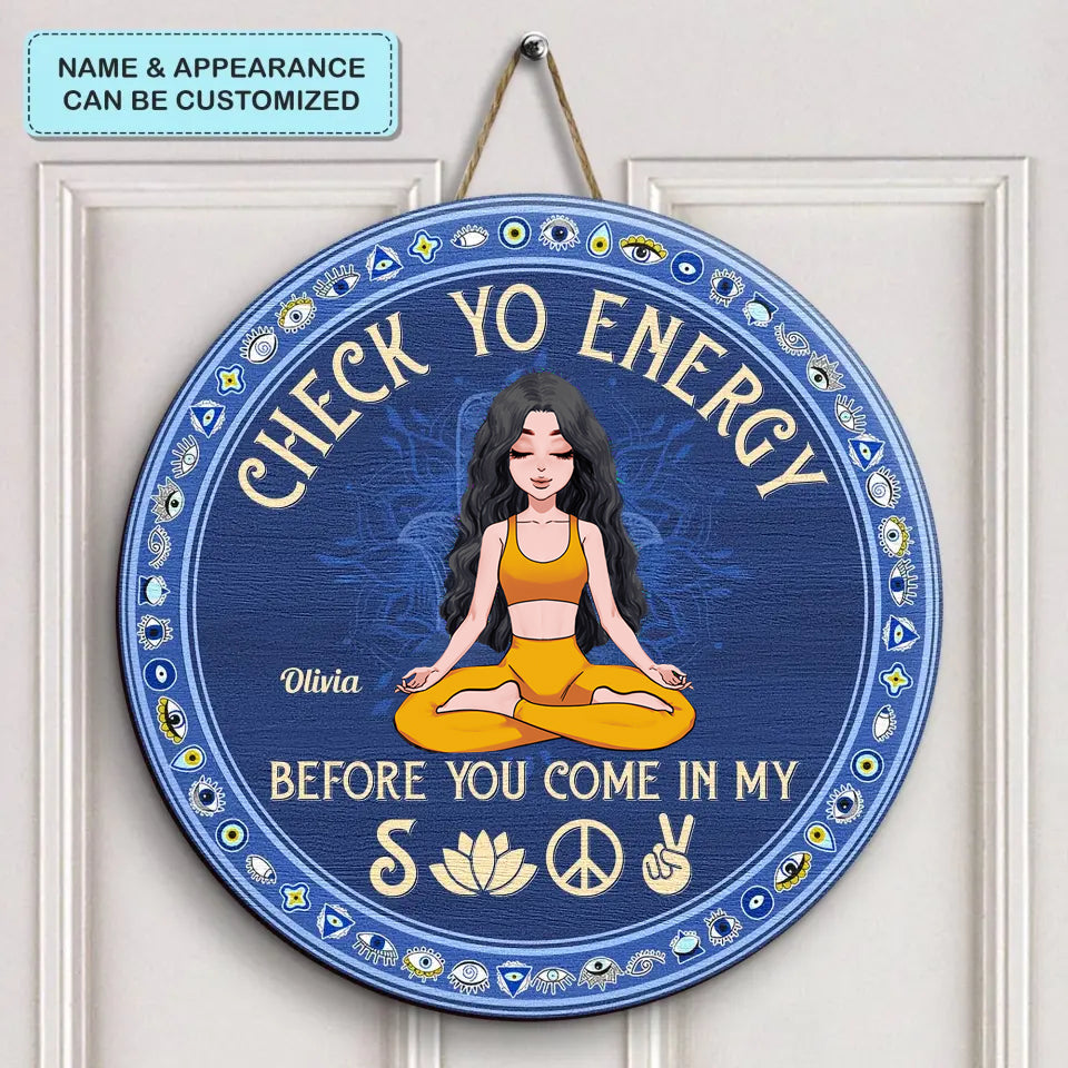 Personalized Custom Door Sign - Gift For Yoga Lover - Check Yo Energy