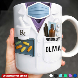 Celebrate Your Favorite Pharmacist, Medical Tools And Uniform, Personalized Custom Coffee Mug, Gift For Healthcare Workers