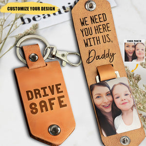 Drive Safe - Personalized Leather Photo Keychain