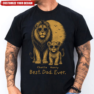 Personalized Lion Dad and Kids Shirt, Retro Vintage "Best Dad Ever" Tee, Cool Protector Dad T-Shirt
